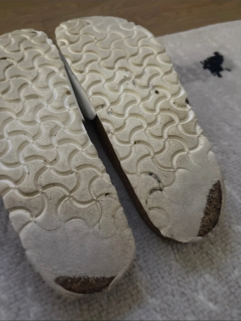 Birkenstock womens White Slides with Pastel Blue and Green Buckles